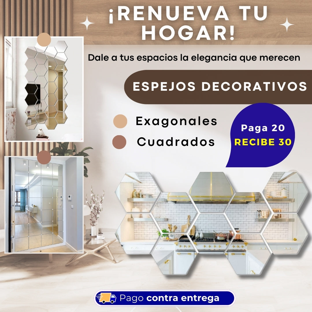 Dale a tus espacios la elegancia que merecen: PROMO Espejos decorativos paga 20 lleva 30 unidades